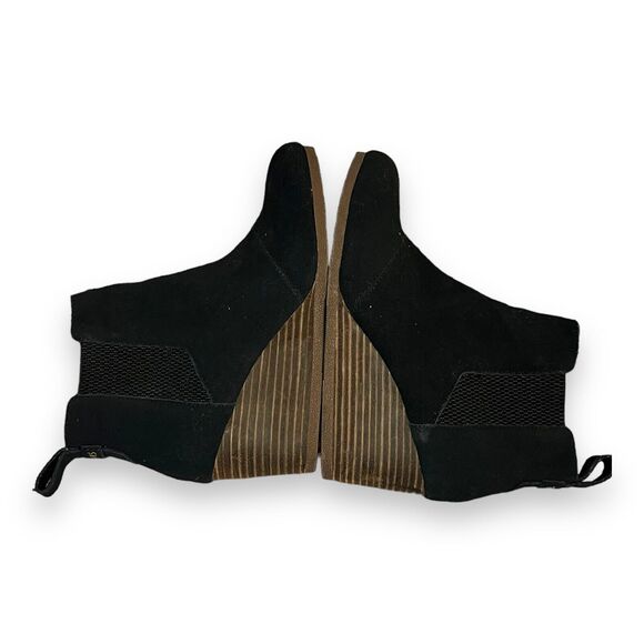 Toms Black Suede Booties Pull On Heeled Ankle Boots Shoes Size 7 Kelsey - Picture 6 of 10